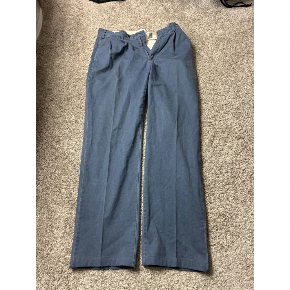 Lewis Creek American Countrywear Mens Blue Pleated Chino Pants 34 Cotton Twill